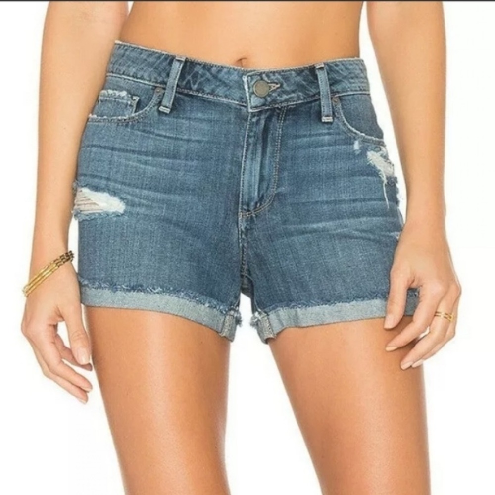 Paige Size 27 Blue Jimmy Jimmy Midrise Stretch Distressed Denim Jean Shorts